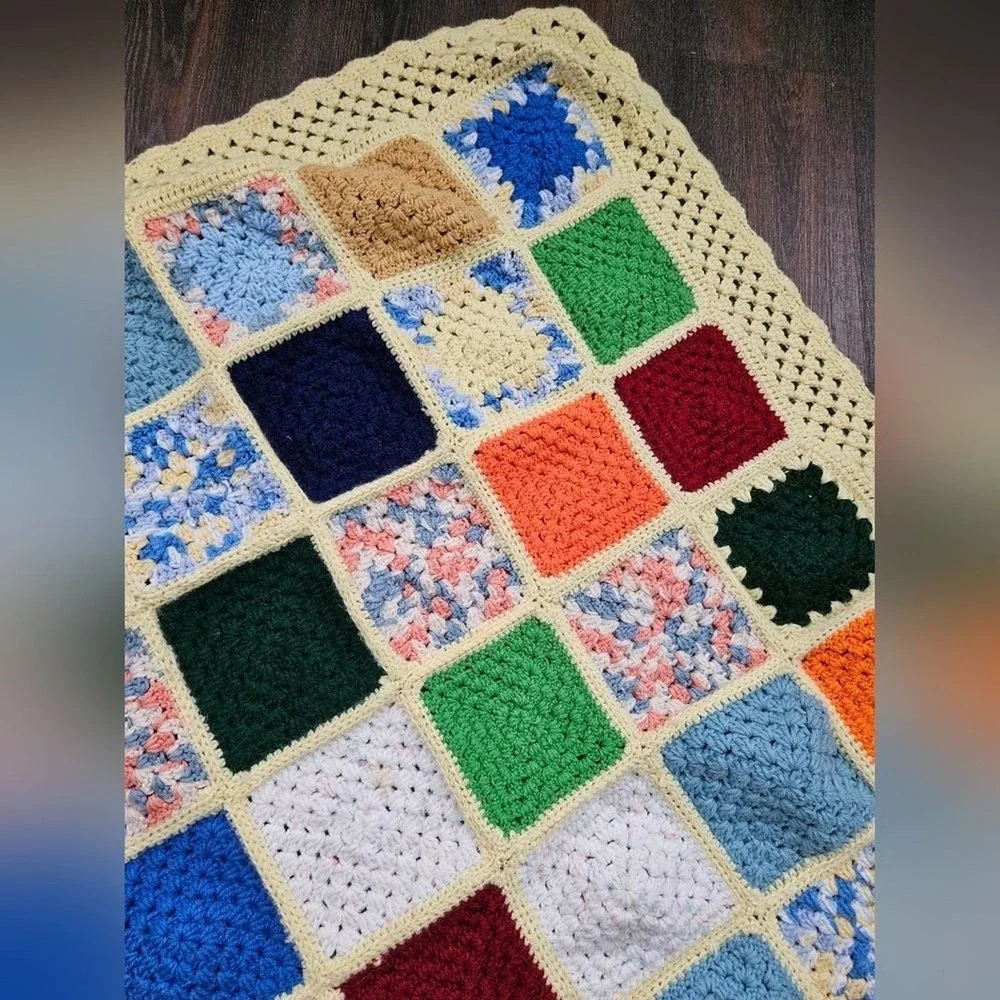 Handmade Crochet Blanket Unisex Large Multicolor Granny‎ Square Patchwork Throw